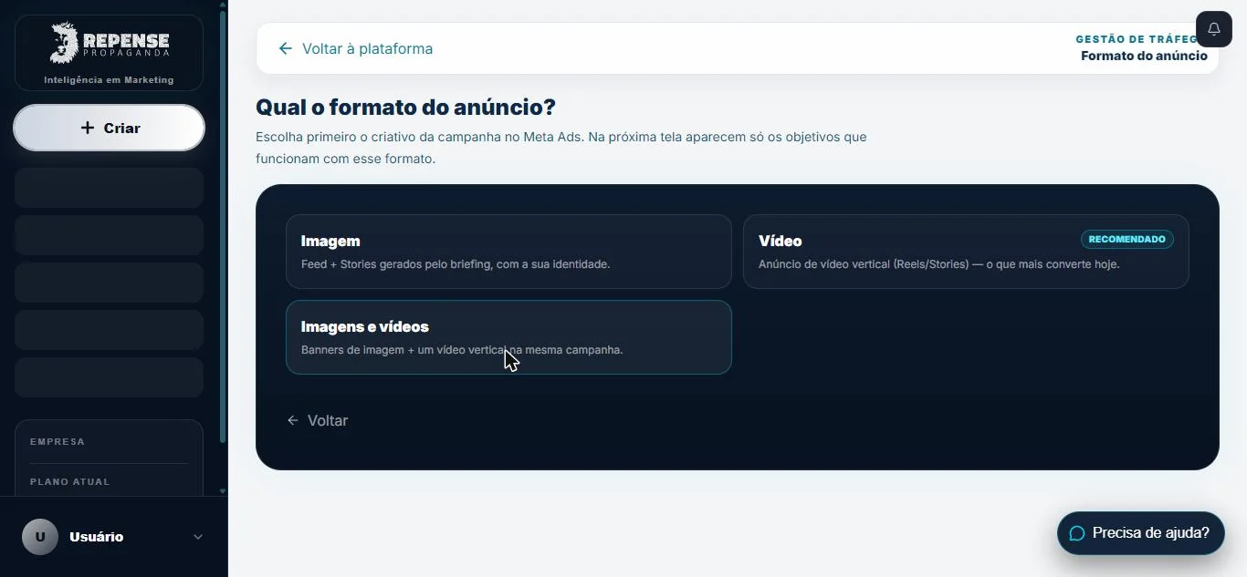 Formato da campanha na Central
