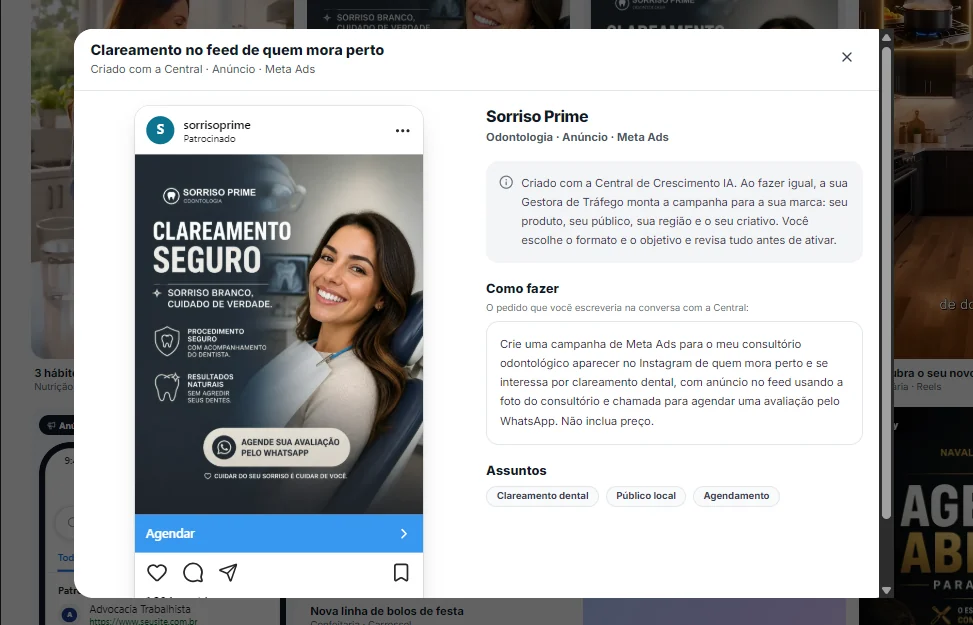 Post criado pela Central